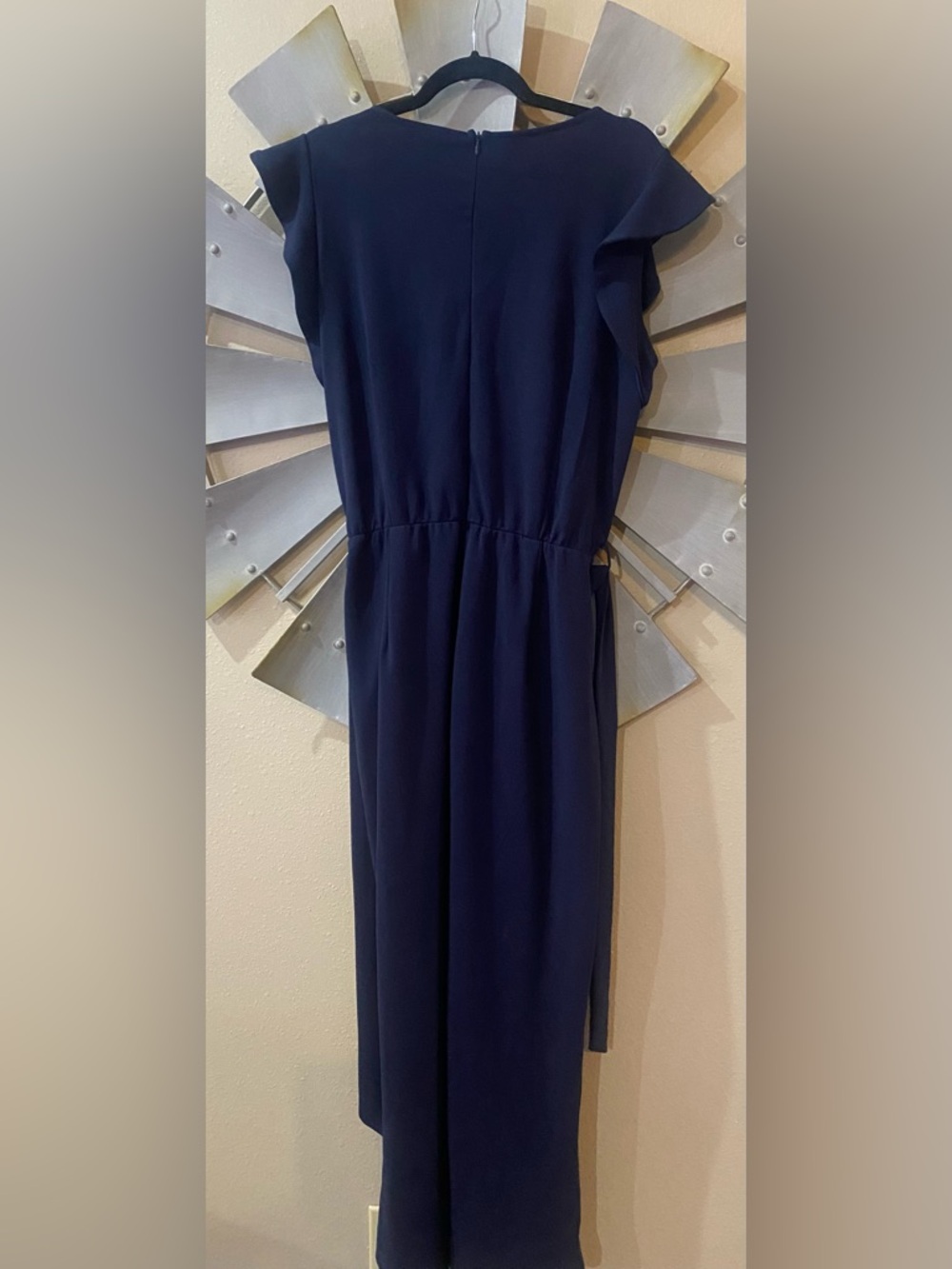 Womens Navy Wide-Leg Jumpsuit with Tie Waist - Picture 6 of 6
